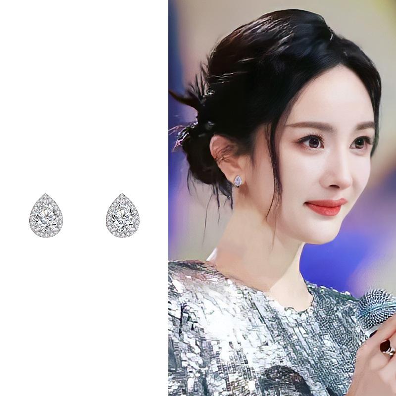 Zircon water drop earclips fashionable simple light luxury earrings women's niche unique cold wind temperament earrings