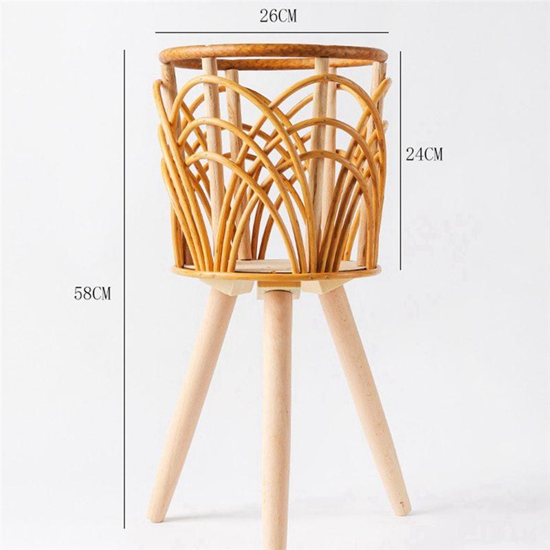 Good-Rattan Indoor Plant Stand Straw Woven Flowers Pot Holder Stool With Legs Floor Planter Baskets Rack Wooden Plant Shelf B Du