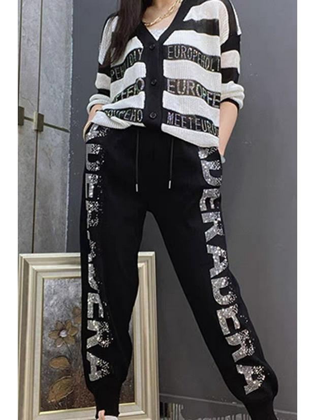Korean Style High Waist Rhinestone Harem Sweatpants for Women
