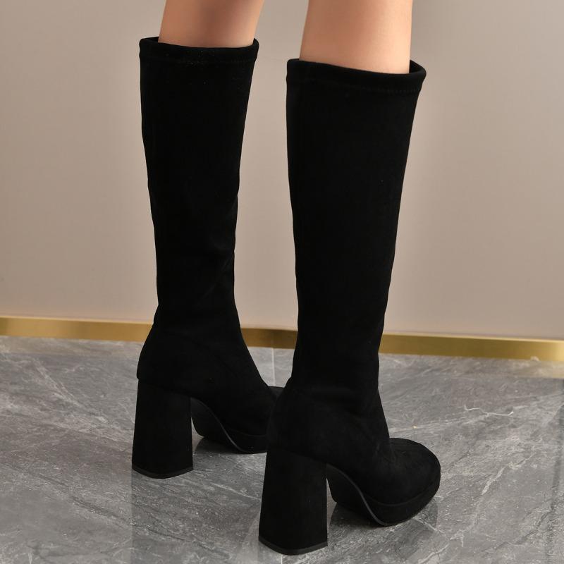 Winter Street Style Round Toe Knee-High Women Boots Thick Heels Shoes Female Punk Vintage Long Booties Zapatos De Muje