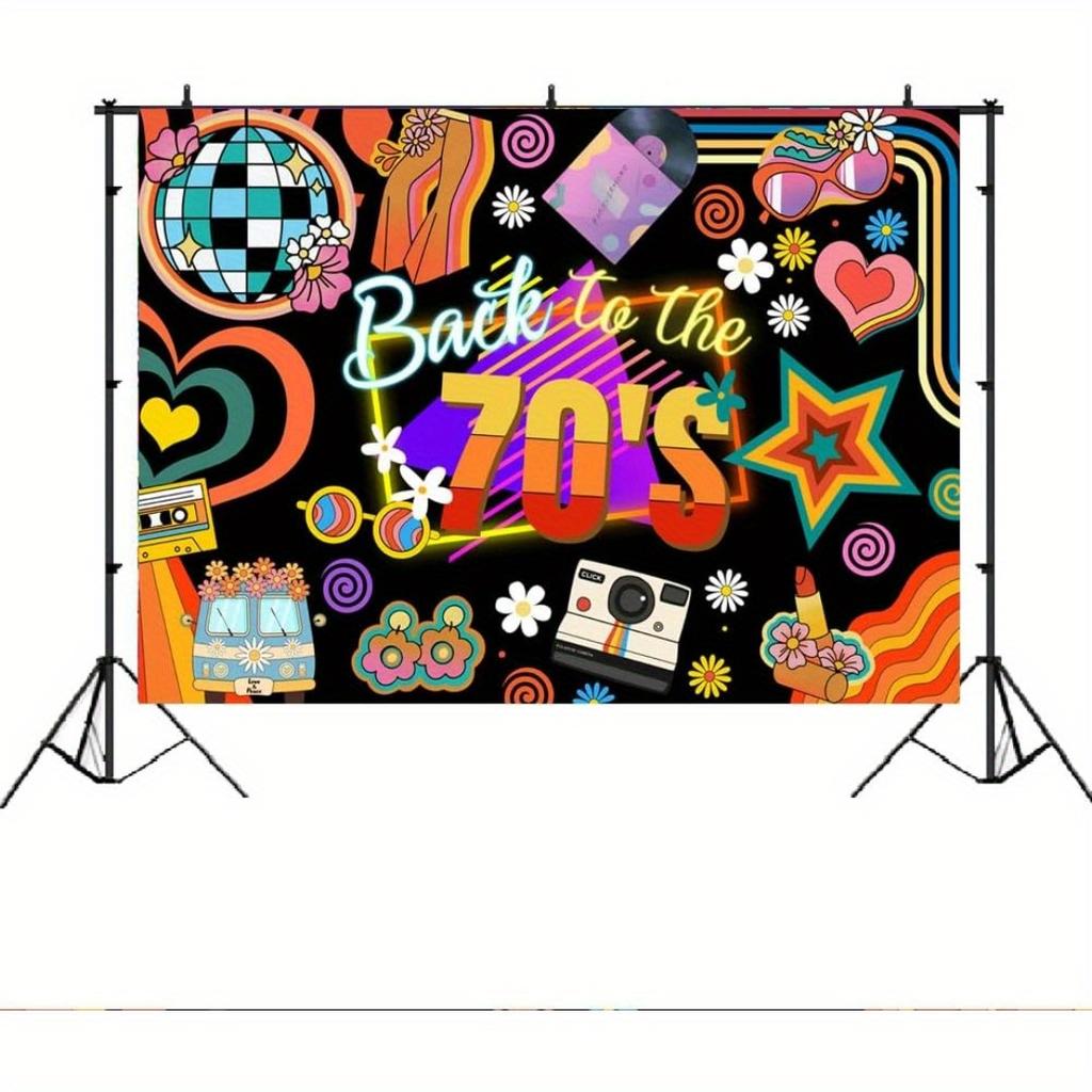 70er Jahre Disco Party Hintergrund | Polyester Banner für Geburtstage, Mottopartys | Retro 1970er Jahre Dekoration mit Discokugel, Neon Tanznacht