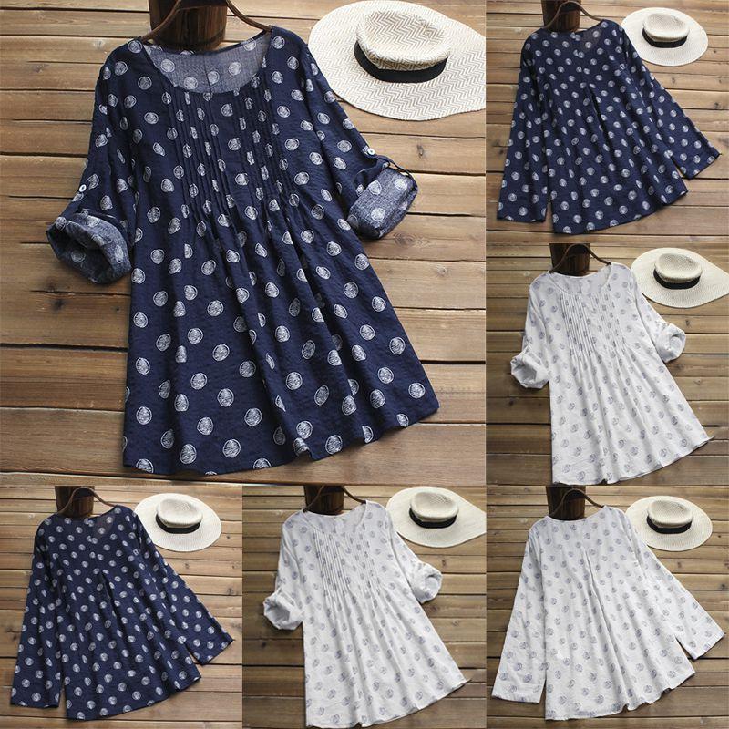 Plus Size Women Printed Dot Tshirt Dress Ladies Casual Baggy Tunic Blouse Tops