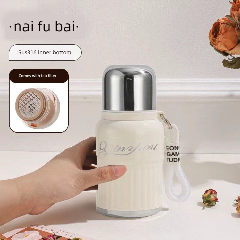 Ins Korean-Style Thermos Pot, Large-Capacity Thermos Cup, High-Looking Water Cup for Girls, with Lid, Pop-Up Cup, Student Water Cup White 450ml