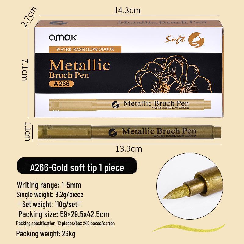 

Водостойкий металлический маркер для росписи поздравительных открыток - глянцевая ручка на водной основе золотого и серебряного цвета. A266 soft tip золотой