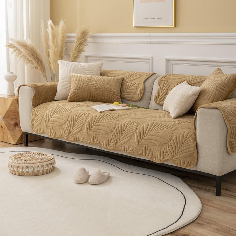 Autumn and Winter New Milk Fiber Gold Leaf Sofa Cushion Modern Simple Non-Slip Sofa Cushion Towel
