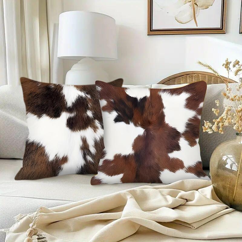 Vikama Faux Fur Cowhide Texture Pillow Cover Animal Print Modern Style Living Room Sofa Decorative Cushion Cover