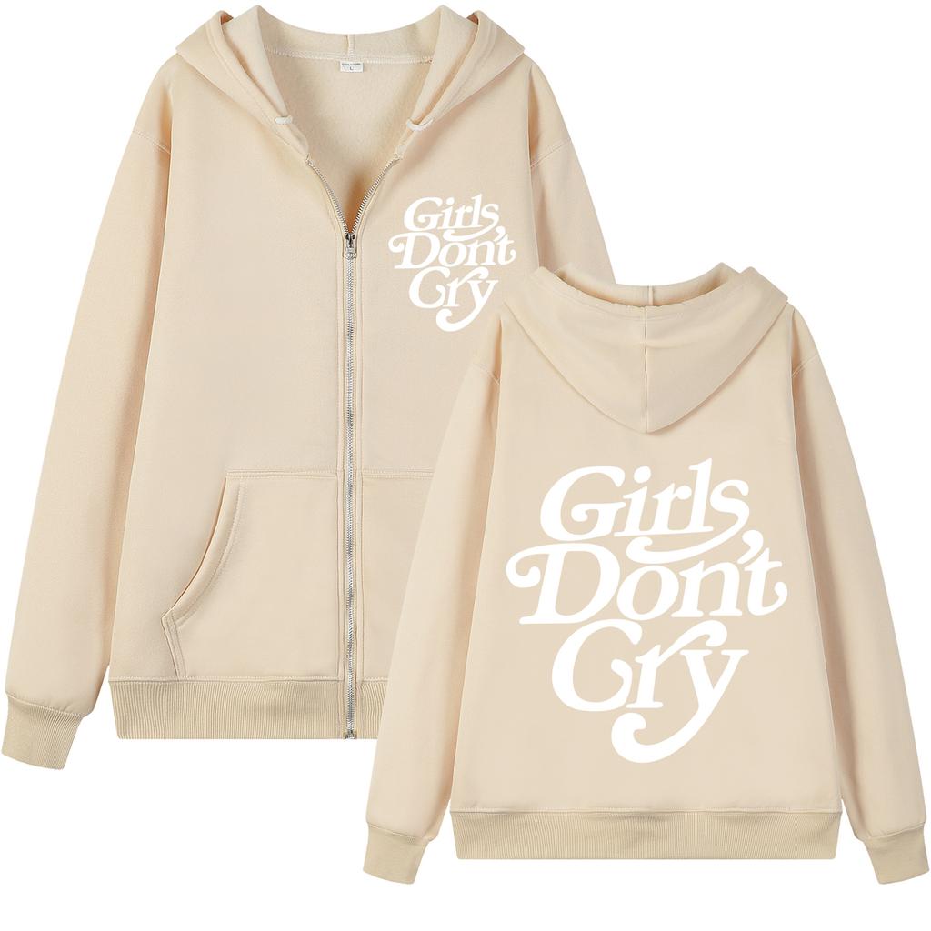 Girls Do Not Cry New Style Unisex and Women Zipper Black-and-white Lettering Printed Casual Unisex and Women Street Zipper Sweater