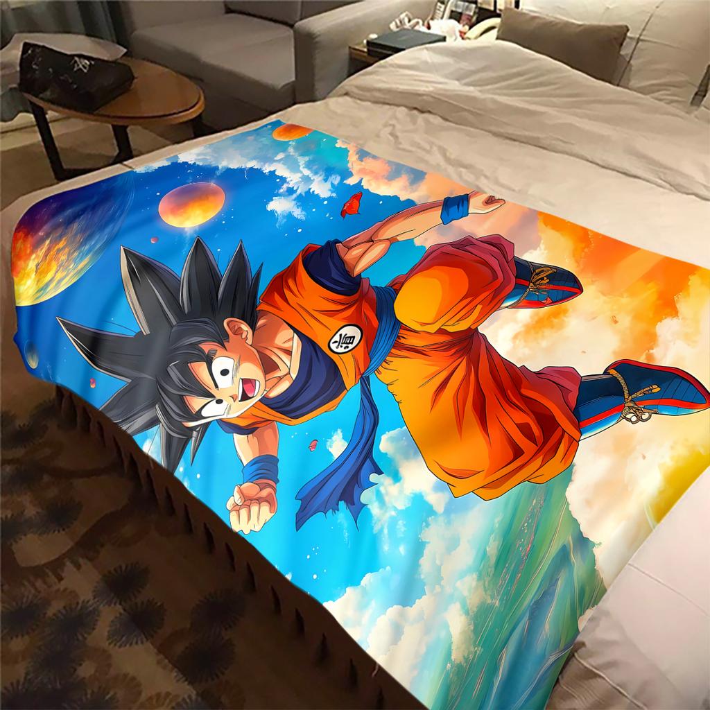 1pz Coperta in Flanella con Stampa Son Goku, Alta Qualità per Tutte le Stagioni, Decorazione per la Casa, Calore e Comfort, Perfetta per Regali di Natale