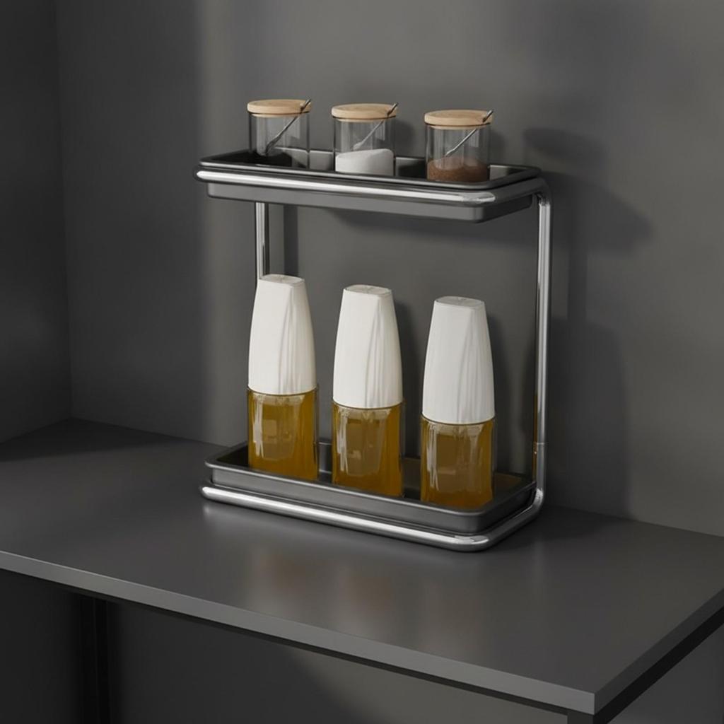 TwoTier Countertop Storage Rack SpaceSaving Organizer with Raised Tray Edges Sturdy Tubular