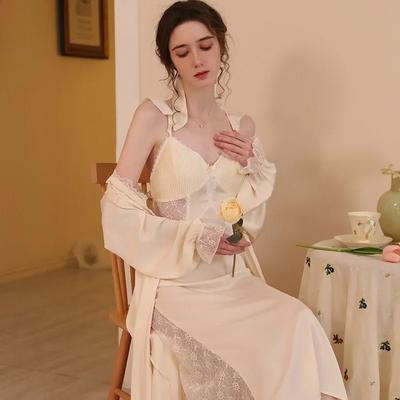 Sexy Nightdress Women's Two-piece Set Spring and Summer Ice Silk Sling Pure Desire Style Pajamas Long Home Clothes