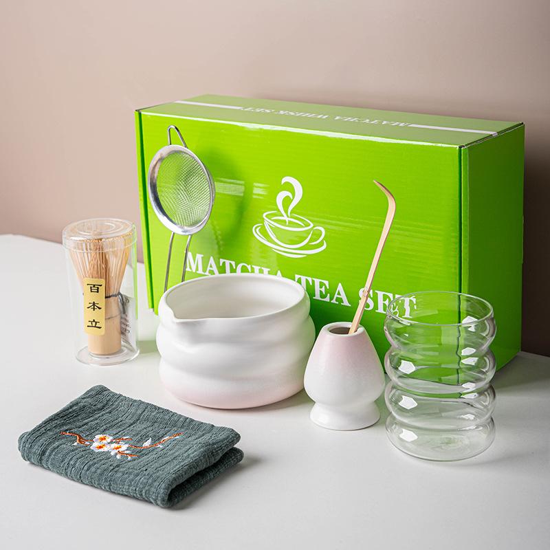 7-8pcs Set Traditional Ceramic Tea Matcha Bowl Durable Handmade Green Tea Maker Cup for Matcha Preparation Kitchen Supplies