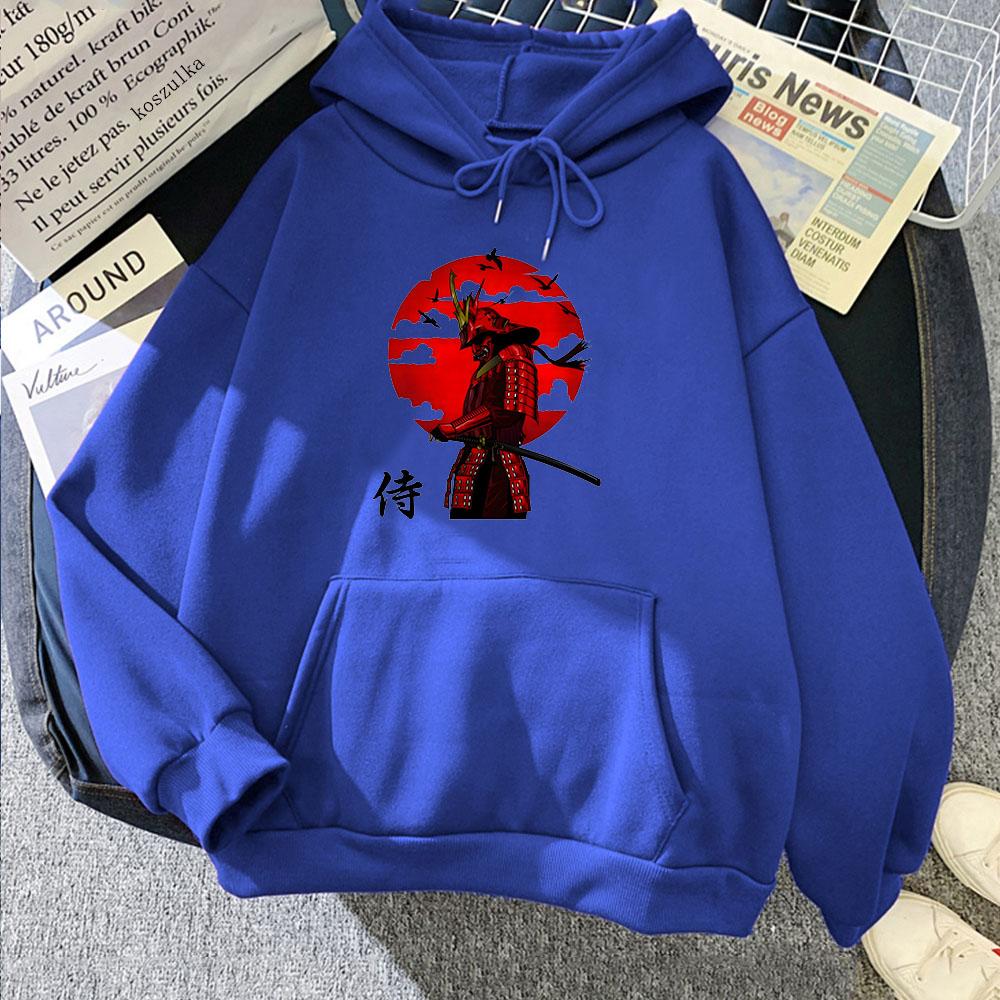 Japan Samurai Armor Katana Graphic Hoodies Cartoon Print Aesthetic Sweatshirt for Autumn/Winter Anime Clothing Moletom Hoody