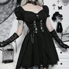 Goth Gothic Vintage Princess Dress Women Dark Lace Up Cross Corset Streetwear Partywear Lolita Female