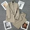 Women's Petite Gray Loose Two-Piece Suit Jacket Set - Early Spring 2025 Casual Blazer