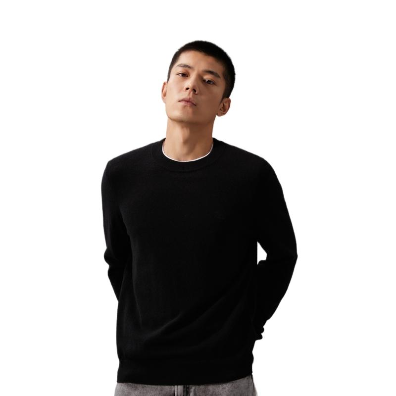Calvin Klein Casual Minimalist Embroidered Round Neck Knit Cashmere Sweater Men Sweater Space-Black J326690