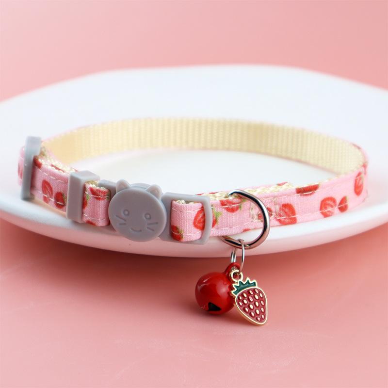 

Cat Collar Adjustable Printed Pet Collar with Bell Strawberry and Green Leaf Leash D Ring for Kittens & Puppies Pet Accessories красный