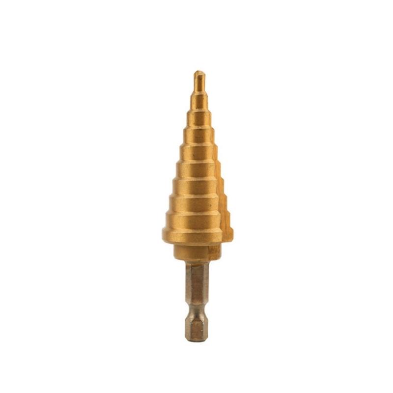 High Speed Steel Step Drill Bit with 1/4" Hex Shank and Straight Grooved for Wood Stainless Steel Sheet Metal Cutting