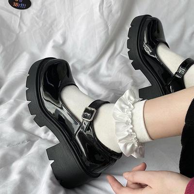 Female Mary Jane Small Leather Shoes Pork Kidney Skinny College Style High Heel Platform Uniform Shoes Lolita