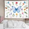 Butterfly Plant Tapestry for Bedroom, Girly Floral Blue Wall Tapestry, Leaf and Flower Botanical Tapestries Wall Hanging for