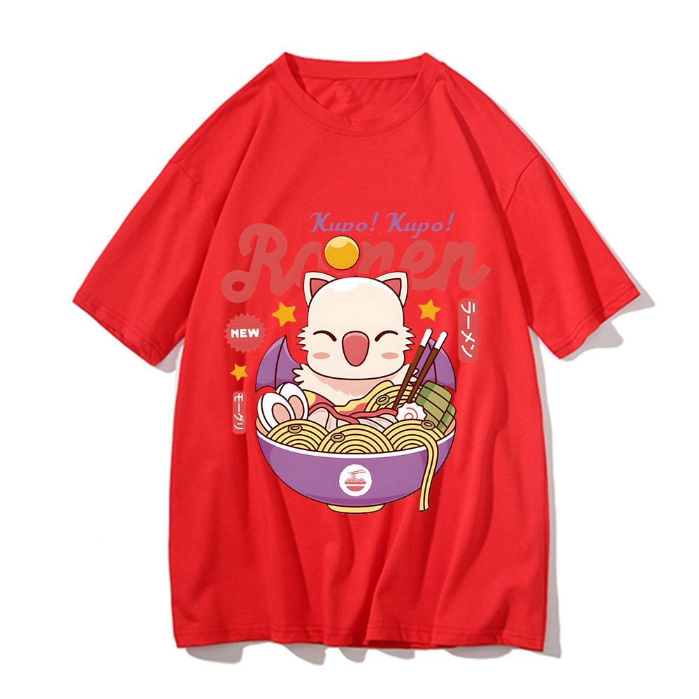 Moogle Kupo Ramen T-shirt Cute Cat Popular Shirt Men Short-Sleeve Streetwear Tshirt Summer Pure Cotton O-Neck Oversized Tops