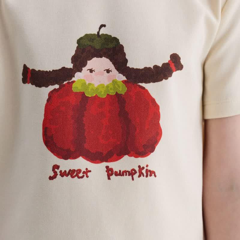 Girls' Summer Cartoon Print Ruffle Short Sleeve Top