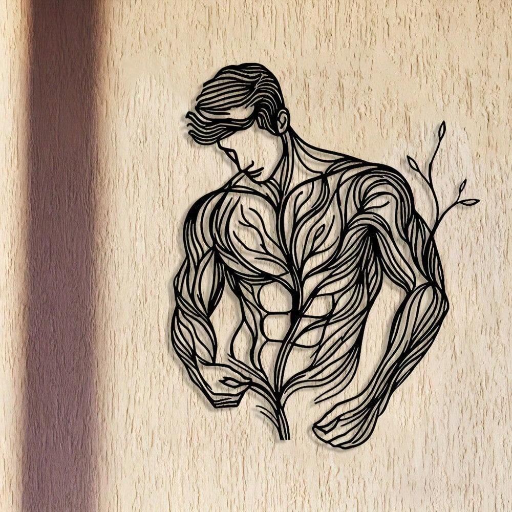 1pc Metal Wall Art, Line Drawing Floral Man, Abstract Art, Metal Sign. It Is Suitable For Home Decoration, Wall Decoration, And Room Decoration.