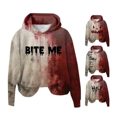 Sudadera con Capucha para Mujer Estampado 3D Mancha de Sangre Halloween Vintage Casa Encantada Cosplay Top con Capucha Manga Larga Sudadera Holgada