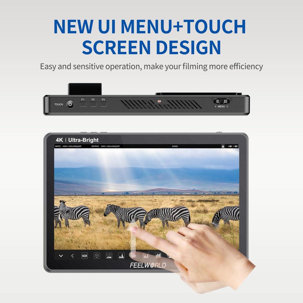 FEELWORLD 2000nit SLR Camera Field 1920x1200 4K with F970 External Supply Kit 10.1-inch High-Brightness Monitor, Touchscreen, HDMI, (LUT11H)