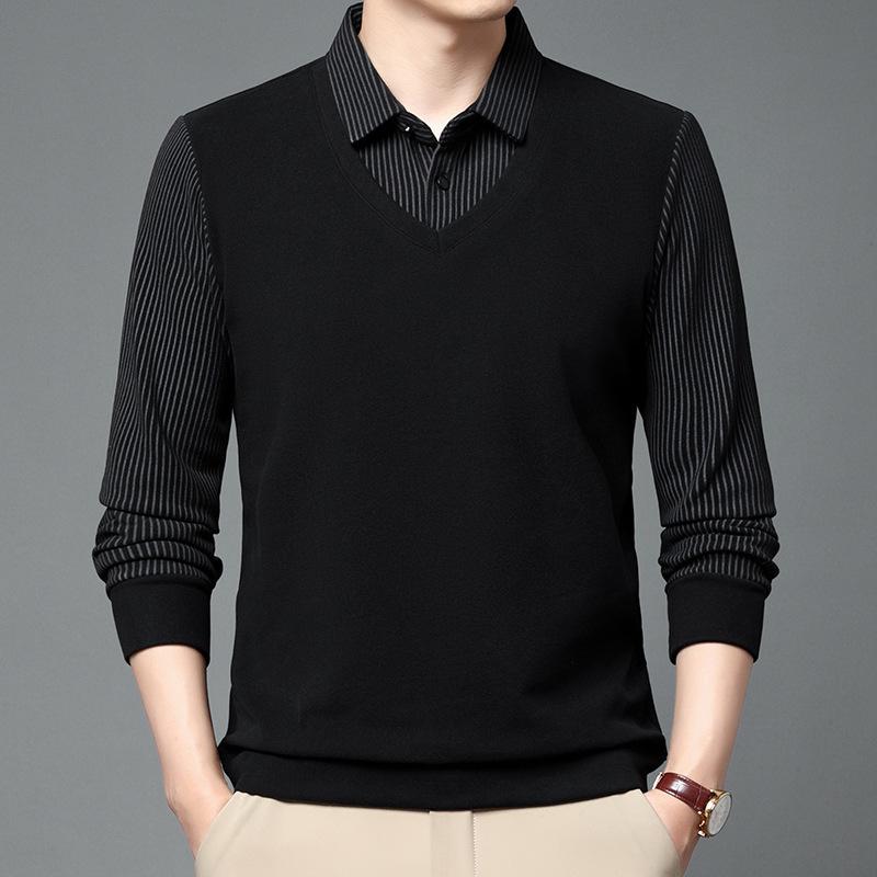 

Двусторонняя бархатная мужская толстовка с длинными рукавами, имитация воротника из двух частей, осенний топ для папы, немецкая бархатная начеса, верхняя одежда 4XL