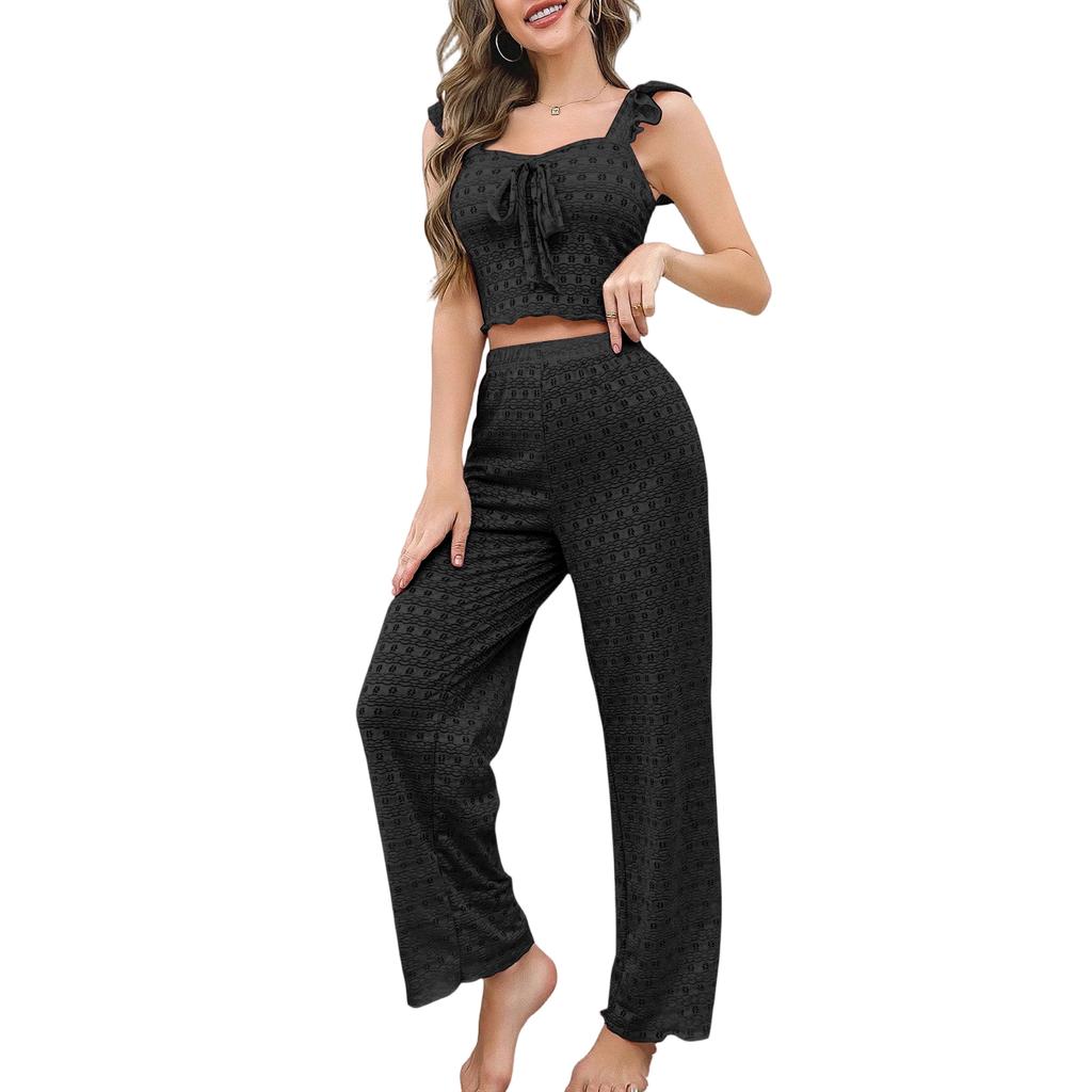Damen Farbe Lässiges Oberteil und Hose Mode Zweiteiliges Set