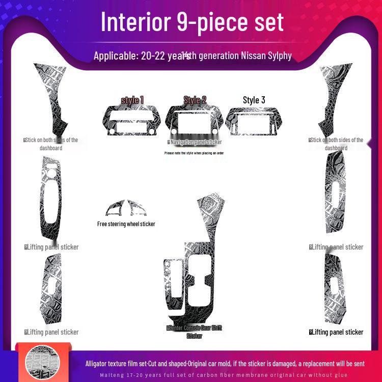 14th Gen Sylphy Interior Carbon Fiber Decals: Center Console & Anti-Kick Door Protectors (2020-2022)