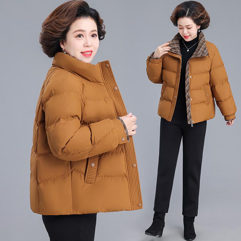 Elegante Giacca in Cotone a Quadri per Donne di Mezza Età e Anziane - Corta, Calda, con Collo Rialzato Cappotto Invernale