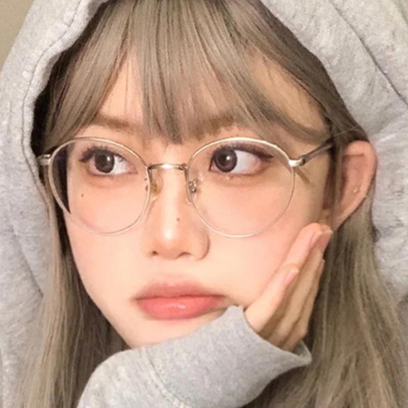 Korean New Female Glasses Frame Fashion Round Shape Man Glasses Metal Frame Stylish Computer Office Glass