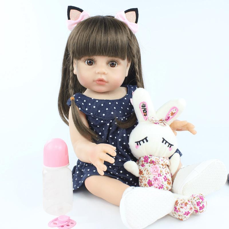 

BZDOLL 48cm19 Inch New Full Soft Vinyl Body Reborn Baby Doll Toys For Girl Like Real Bebe Birthday Gift vinyl body doll