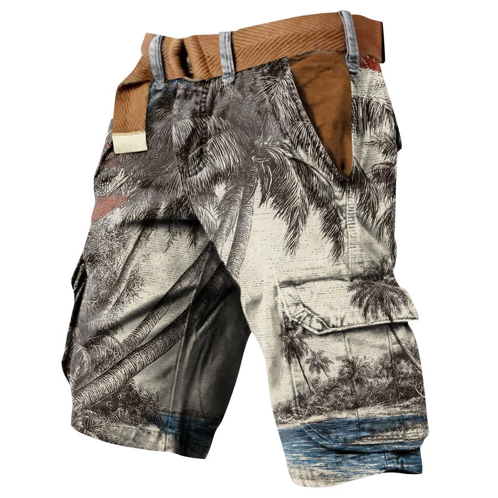 Pánské šortky pracovní oděvy s potiskem ke Dni nezávislosti a s více kapsami