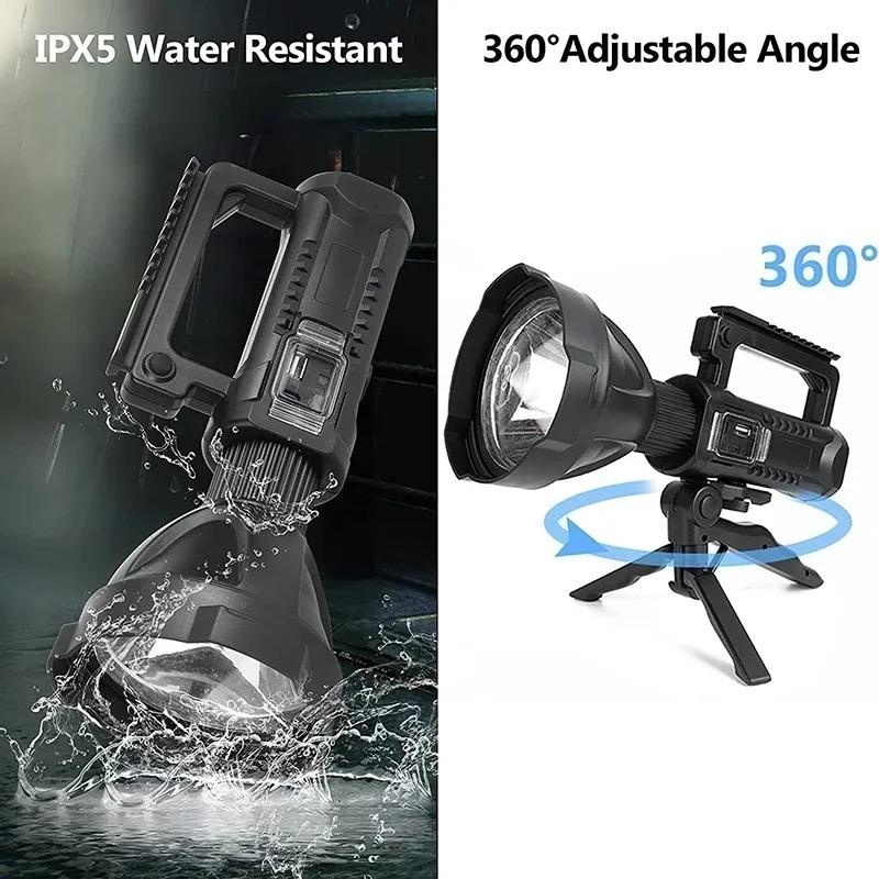 Portable Powerful LED Flashlight Mountable Bracket Handheld Searchlight USB Rechargeable Spotlight Waterproof Torch Light