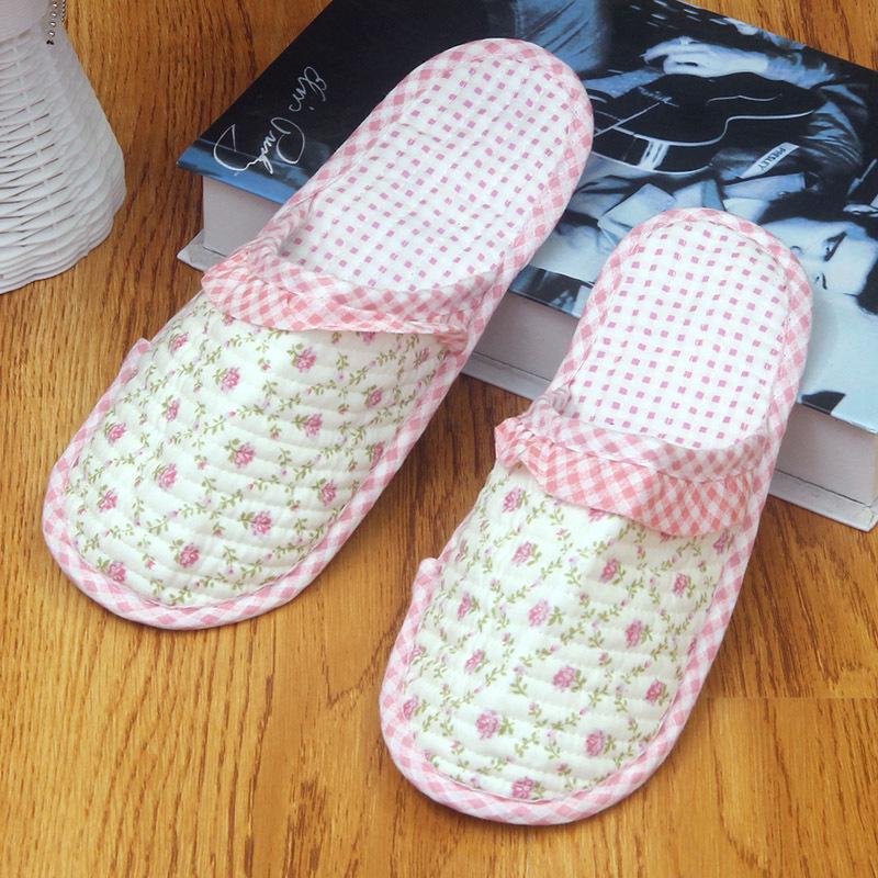 Pastoralne damskie pikowane kapcie bawełniane: Miękkie, Ciche, Oddychające, Pełne Palce, Cienka Podeszwa