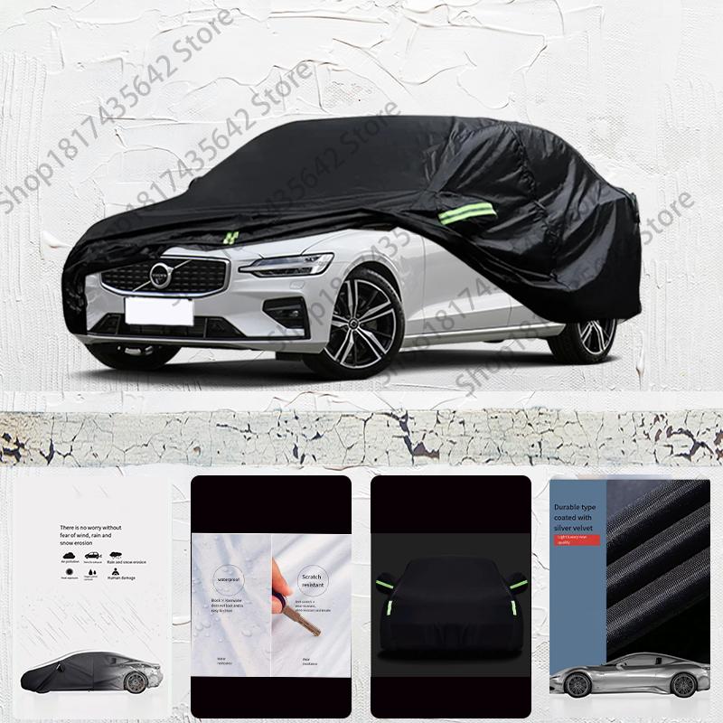 For Volvo V60 Car Cover Black Outdoor Fully Covered with Snow and UV Protection Waterproof Sun Shade Snow Rain Wind Resistant