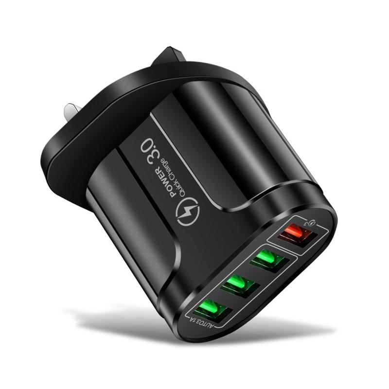 

Universal 3.0 USB Charger Fast Charging Wall Charger EU/UK/US Travel Plug Adapter USB Charging Block with 4 USB Ports 1 чорний