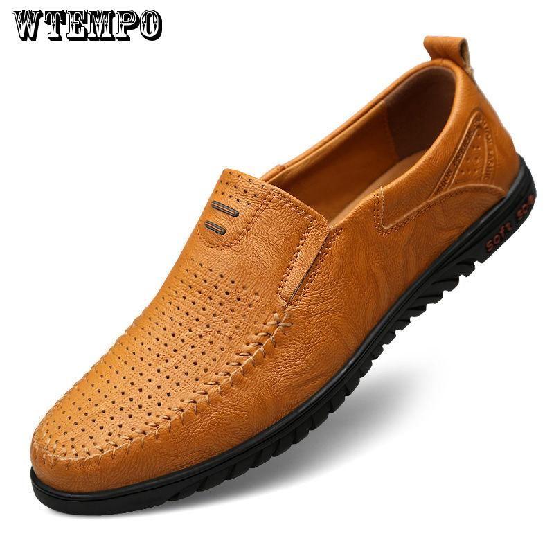 Hollow Out Bean Shoes Men's Breathable Casual Leather Shoes, Hand Punched Oversized Men's Shoes Trend