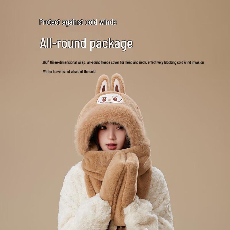 Cartoon Labubu 3-in-1 Hat, Scarf & Gloves Set