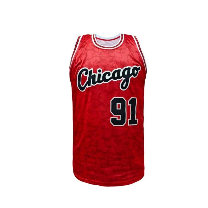 Chicago Print Basketball Jersey Sleeveless Breathable Retro Striped Sports Shirt Basketball Uniform