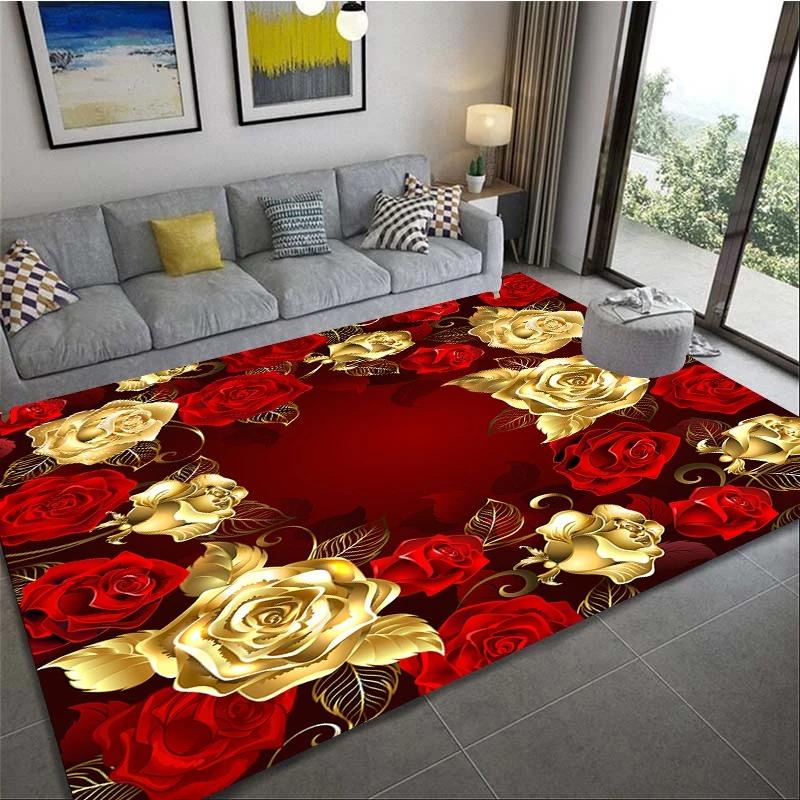 Romantic 3D Floral Pattern Carpet Home Bedroom Floor Decor Big Size Mat Non-slip Coffee Table Area Rug Bathroom Washable Doormat