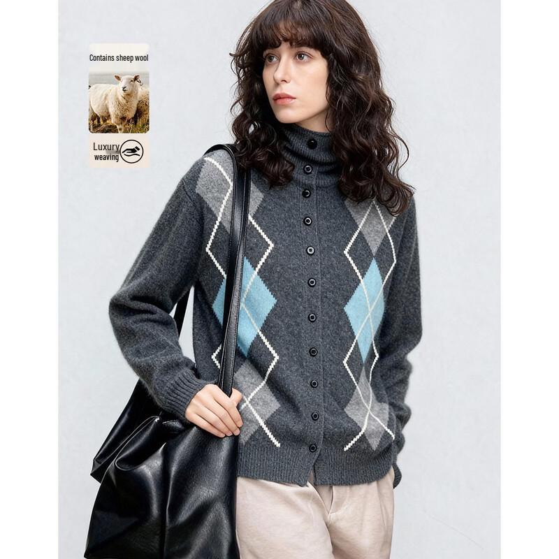 

Demana Women s Winter Vintage Argyle Wool Blend Knit Cardigan M