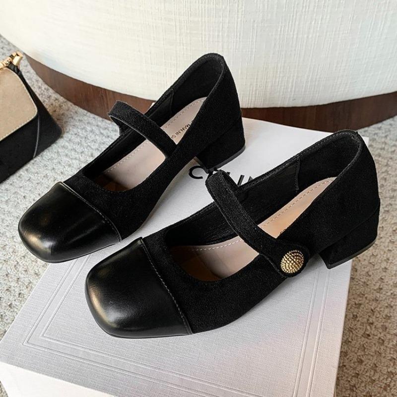 Shoes Female  Mary Janes Women's High HeelsDress Pumps Women Bow Tie Square Toe Buckle Strap Chunky Heels Shoes Women