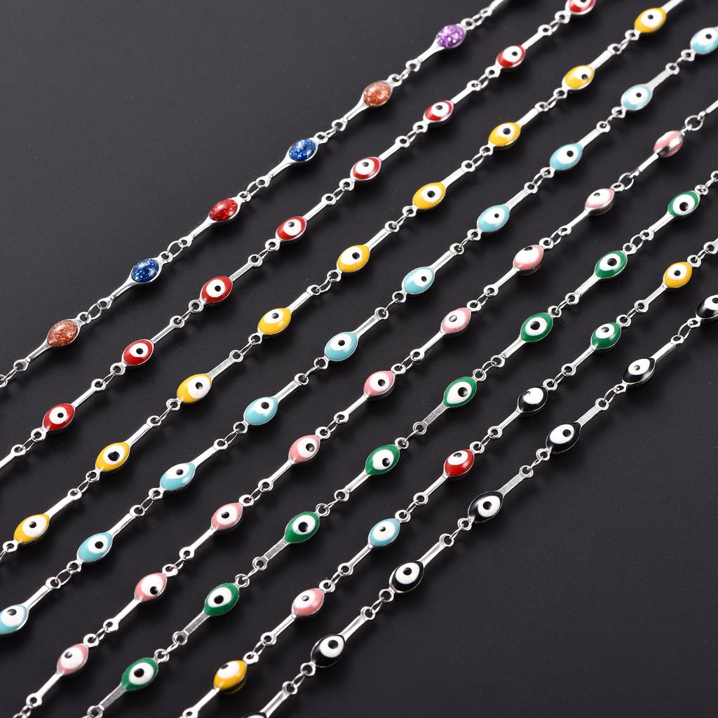 4mm Stainless Steel Bone Turkish Evil Eye Link Hand Chain Bracelet for Women Girl Wristband Anklets Metal Jewelry Summer Gift