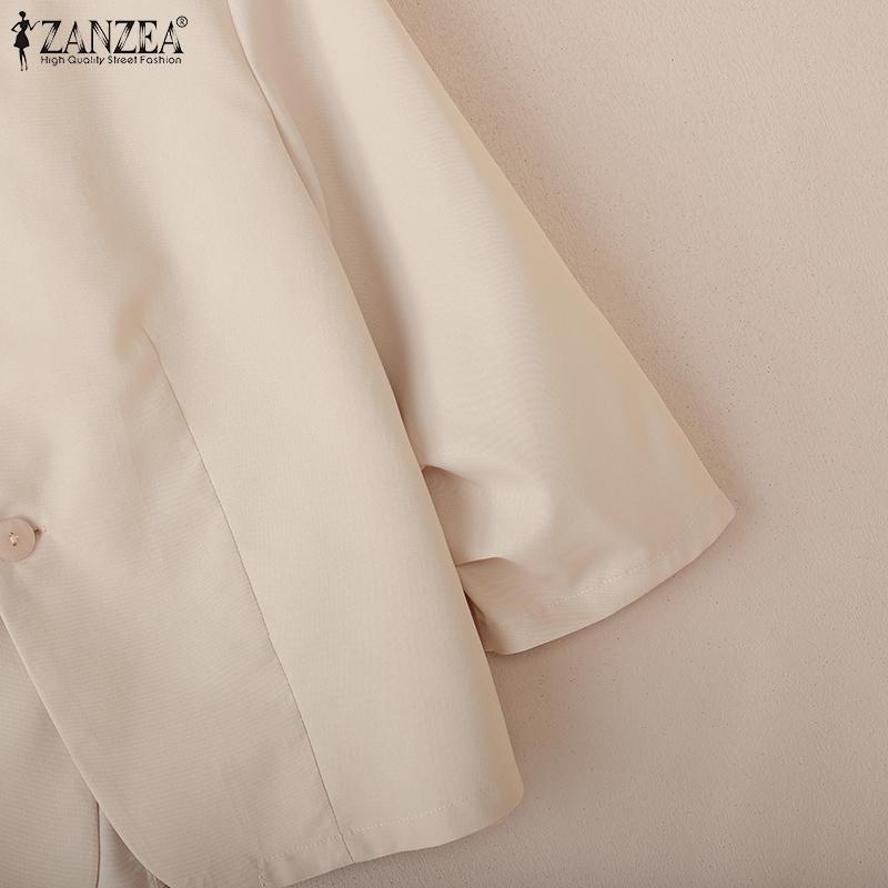 ZANZEA Women Casual V-Neck Loose 3/4 Sleeve Plain Blouse
