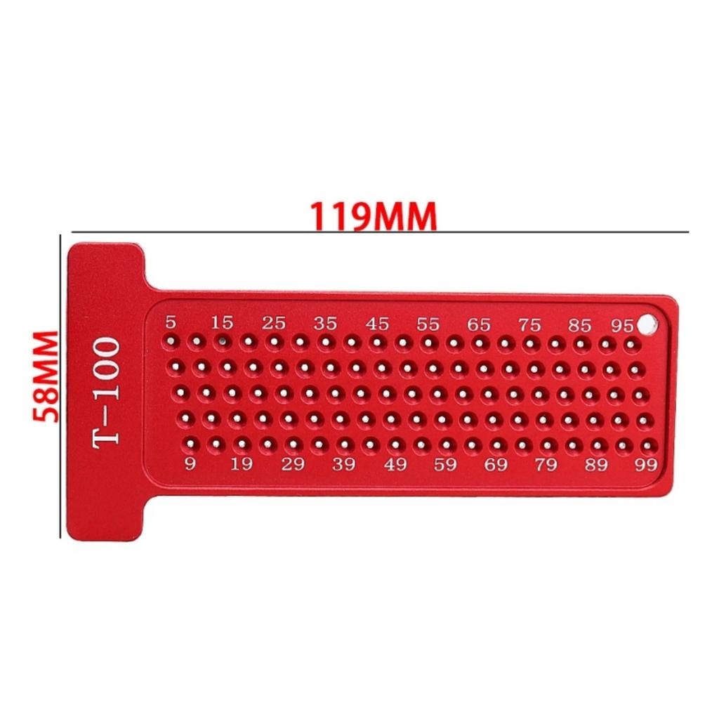 T-100 Metric Aluminum Alloy Pocket Ruler Marking Gauge Carpentry Cross Calibration Ruler Crossed-out Hole Measuring Tool