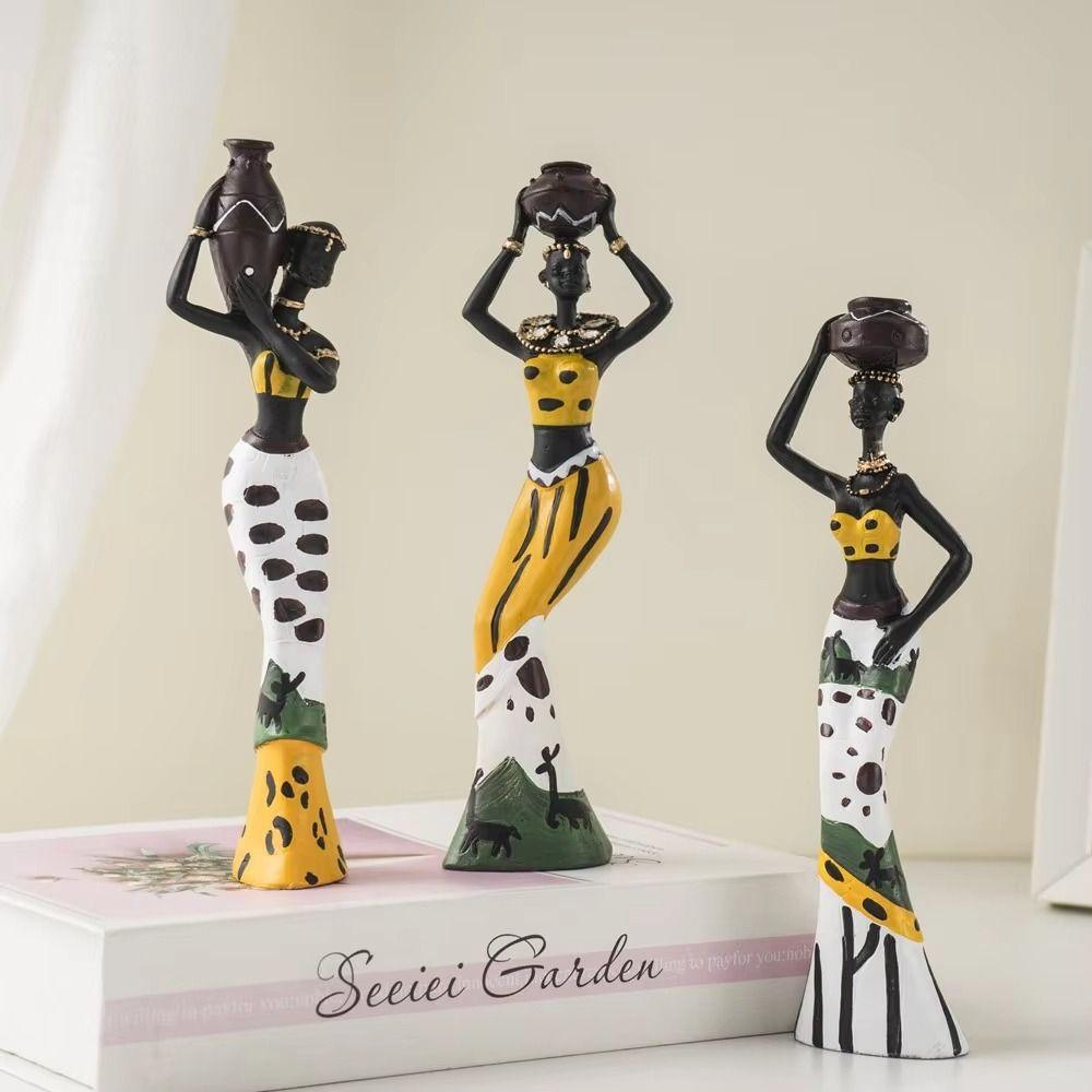 3pcs Figurines African Woman Sculpture Simulated Resin African Women Statue  Kids Birthday Gift
