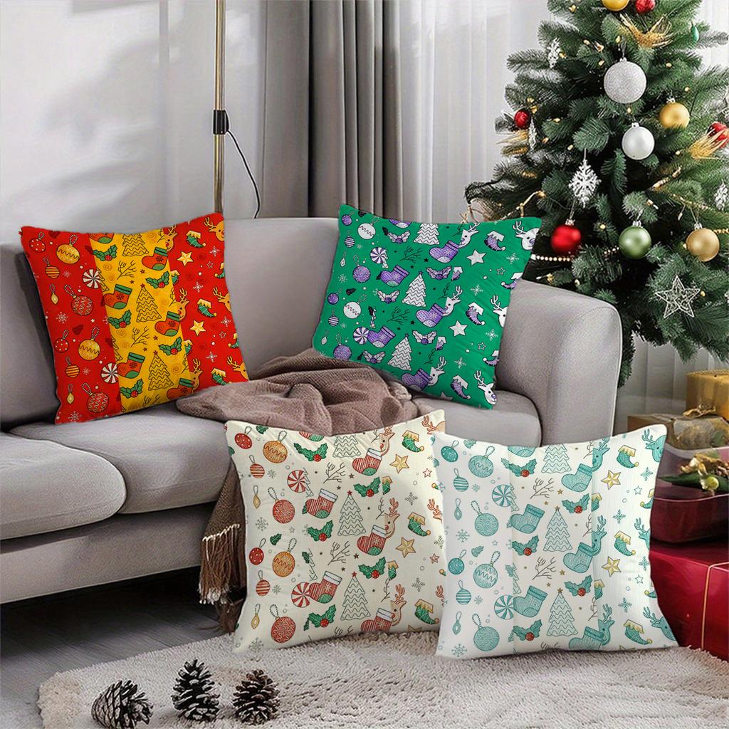 Christmas Vintage Throw Pattern Cushion Cover Suitable for Sofa Bedroom Car Pillow Cover